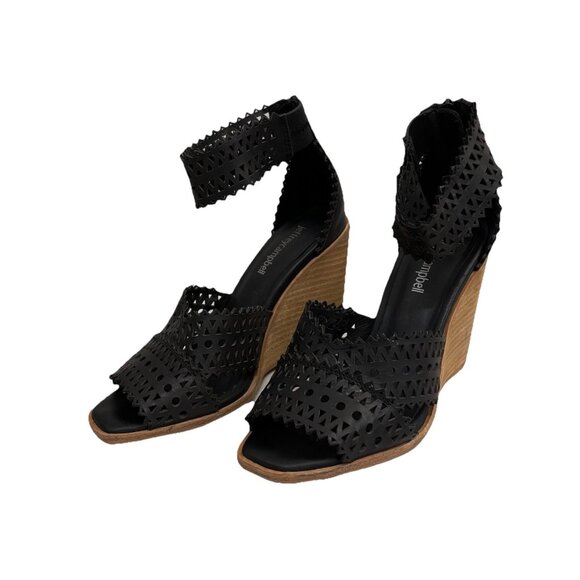 JEFFREY CAMPBELL Sz 7.5 BESANTE CLARA PERFORATED WEDGE SANDAL - Picture 1 of 12